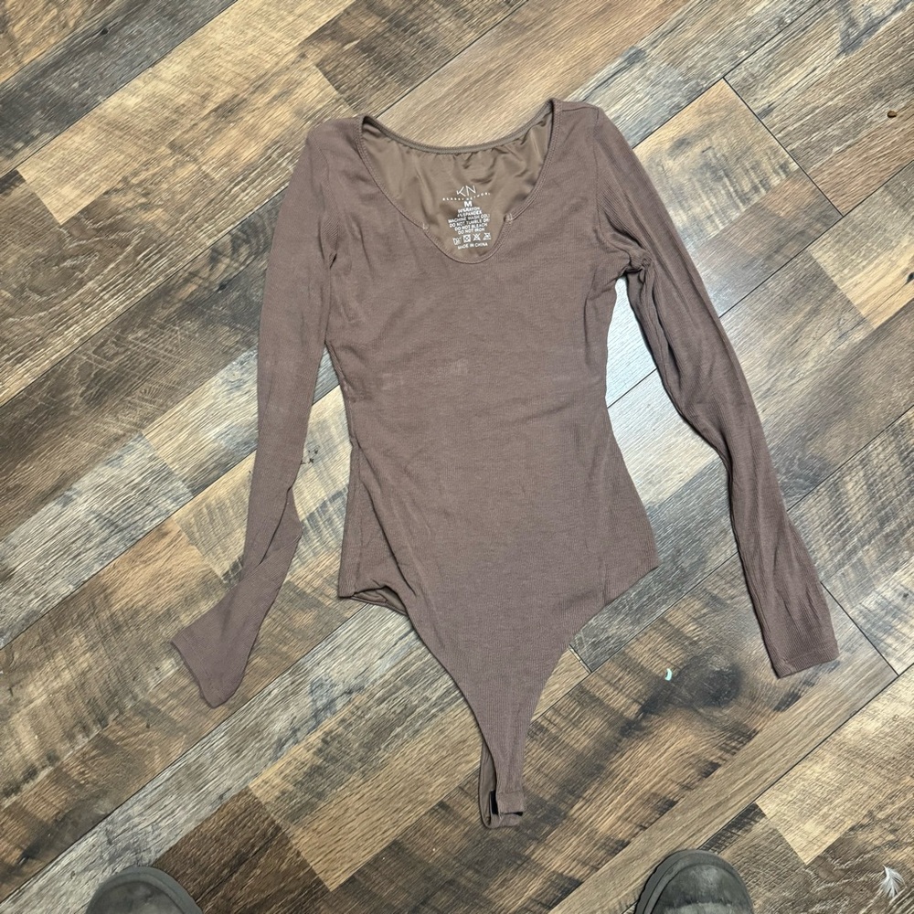 Women's Long Sleeve Ribbed Bodysuit - Brown